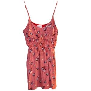 EVERLY Spaghetti Strap Gingham  Flower Print Tie Knot front Dress LARGE
